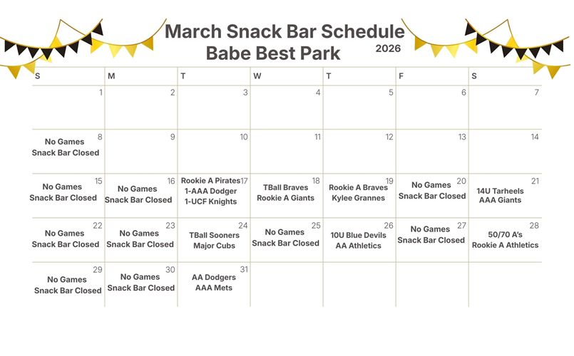 March 2026 Snack Bar Schedule